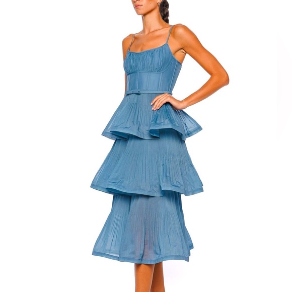NWOT Zimmermann Elegant Blue Tiered Midi Dress, Size AU 2 = M - Picture 2 of 11